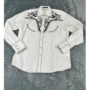 men's large Daupanzees white and black Western long-sleeve button-up excellent